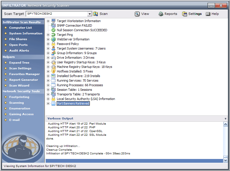 Click to view Infiltrator Network Security Scanner 4.5 screenshot